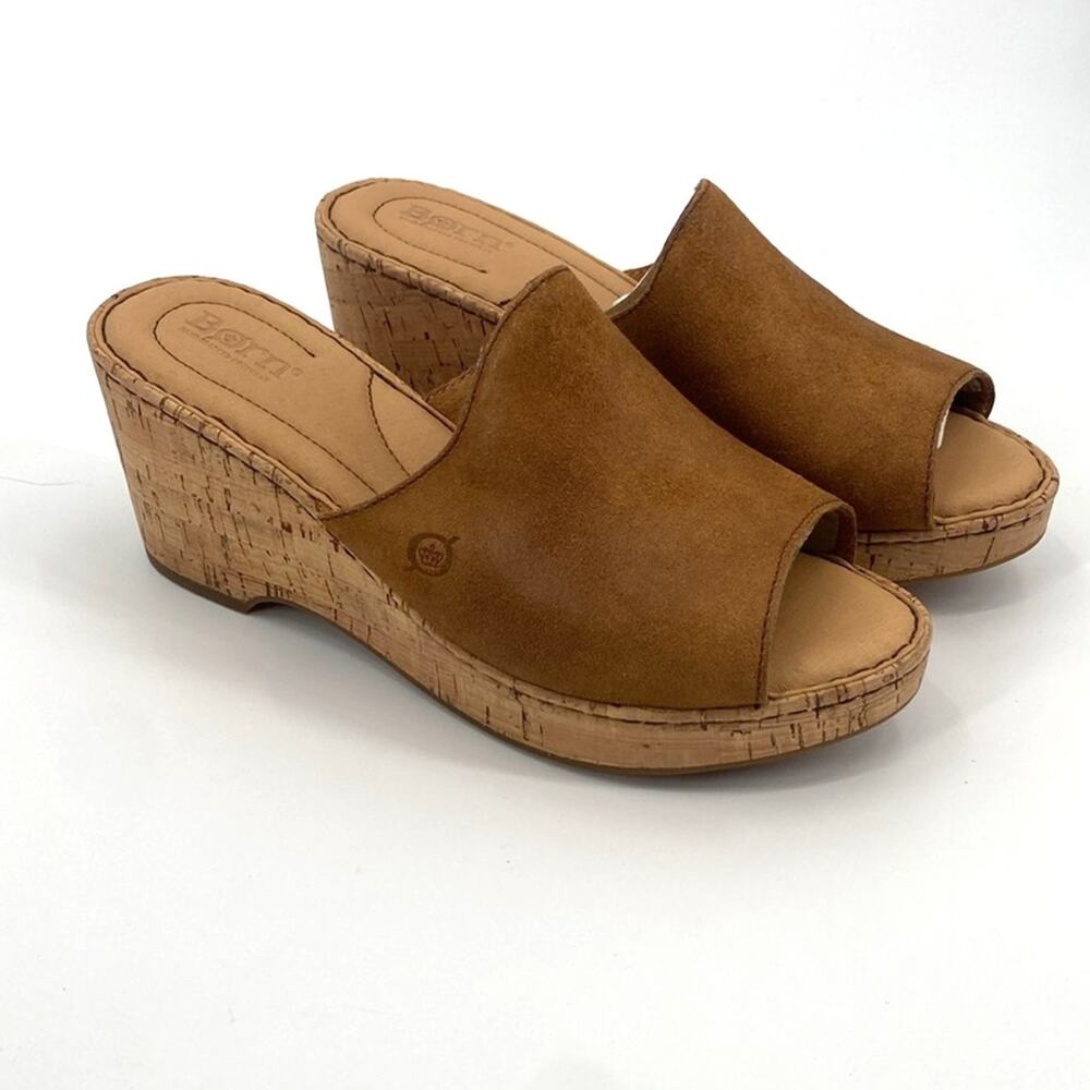 Born Tan Cork Wedge Slide Sandals